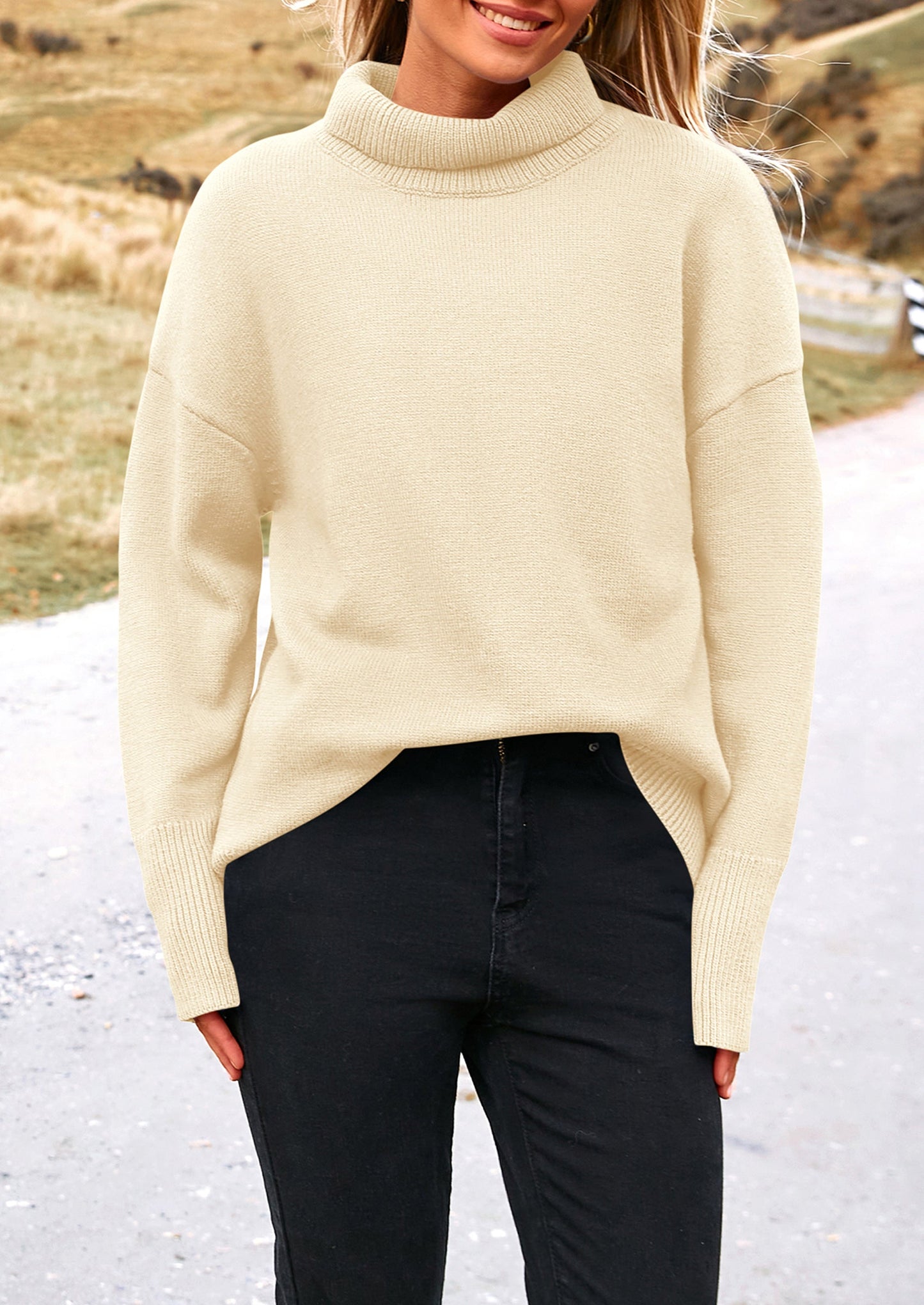 PRETTYGARDEN Women's Turtleneck Oversized Sweater Long Sleeve Chunky Knit Pullover Casual Winter Jumper Tops