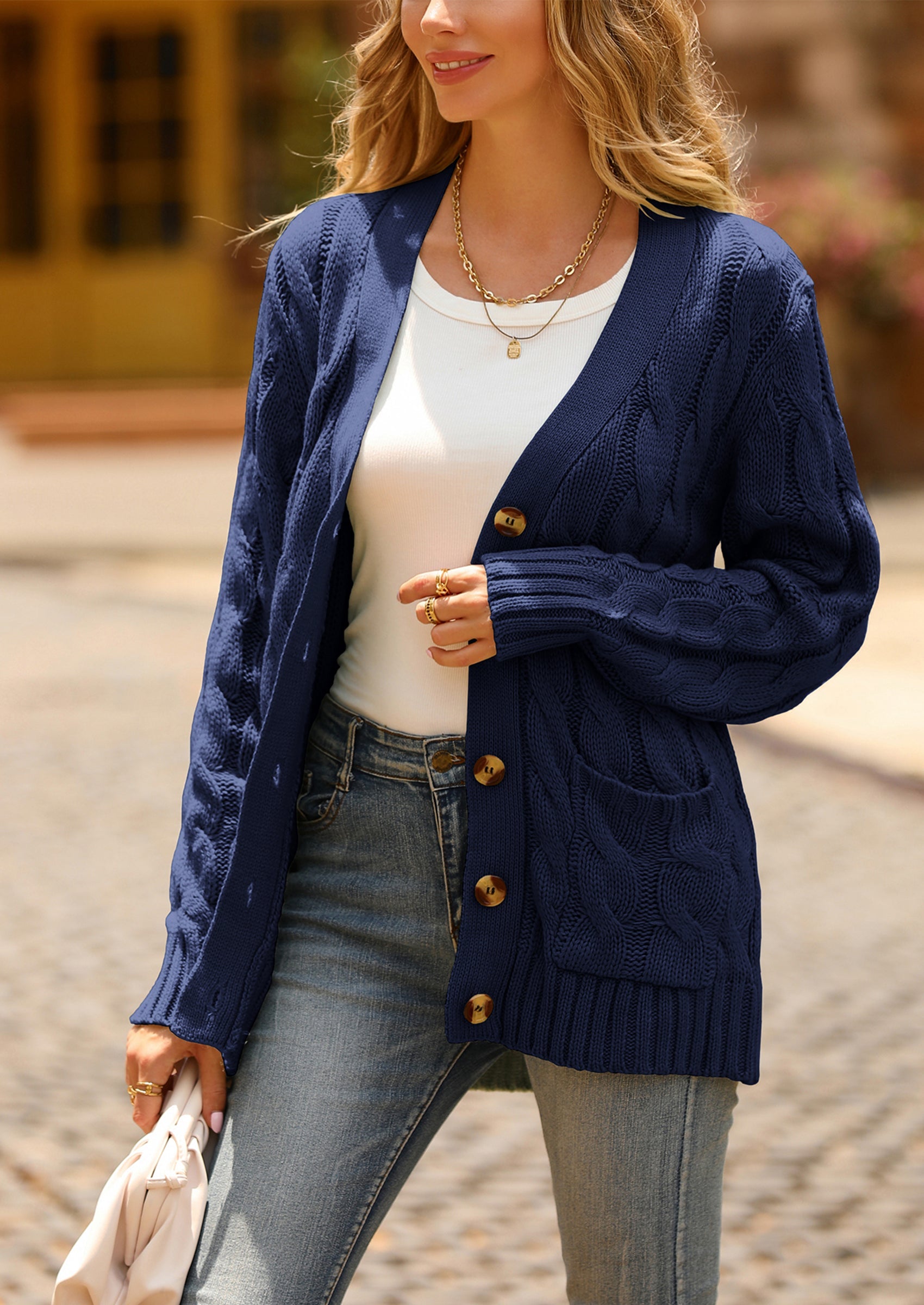 PRETTYGARDEN Women's Open Front Cardigan Sweaters Fall Fashion Button Down Cable Knit Chunky Winter Outerwear Coats