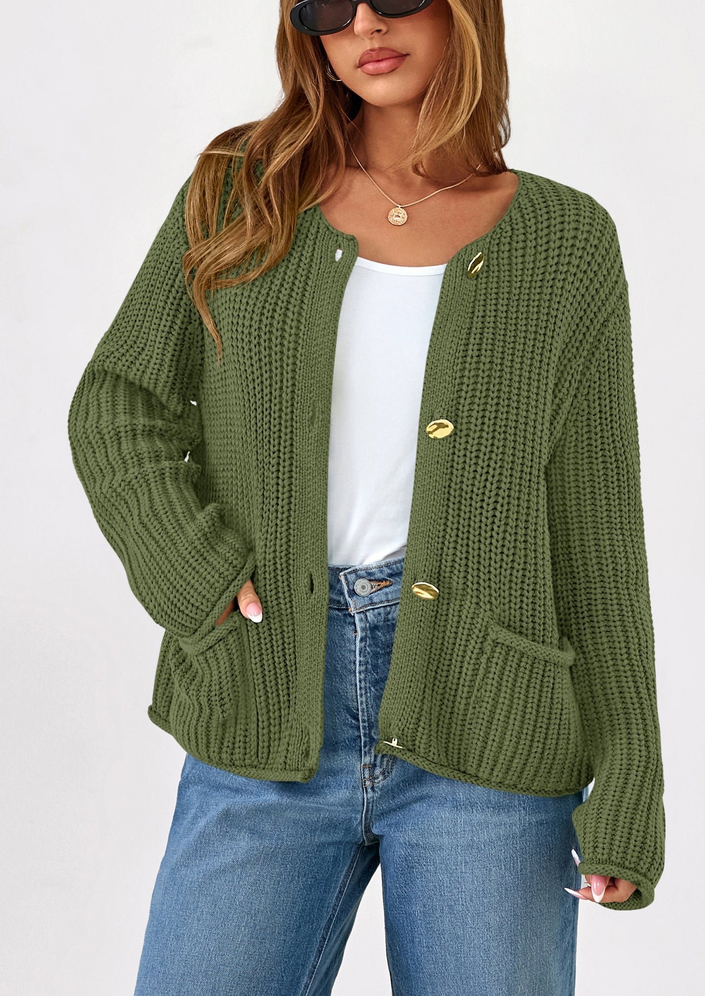PRETTYGARDEN Cardigan Sweaters for Women Trendy Oversized Knit Chunky Button Cardigans Fall Winter Outfits with Pockets