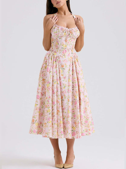 Romantic Floral Corset Midi Dress
