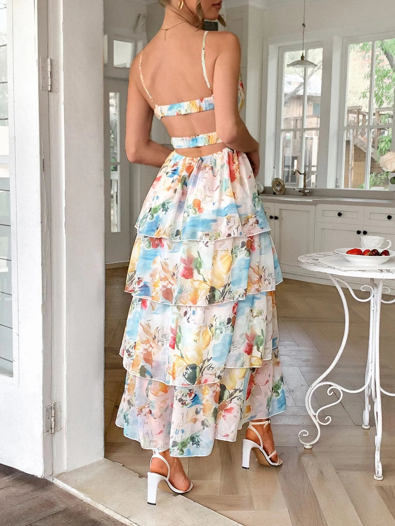 Floral Print Layered Maxi Cami Dress