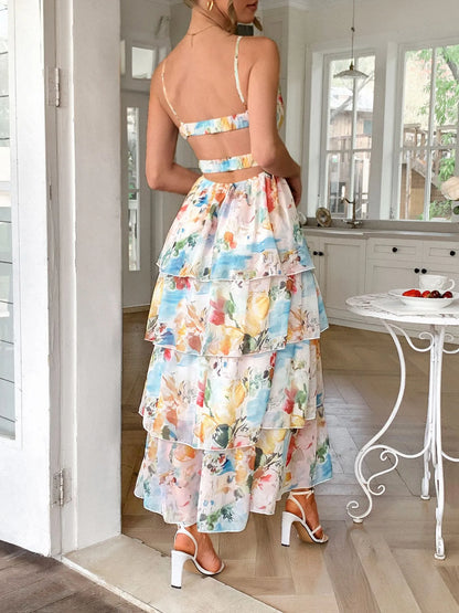 Floral Print Layered Maxi Cami Dress