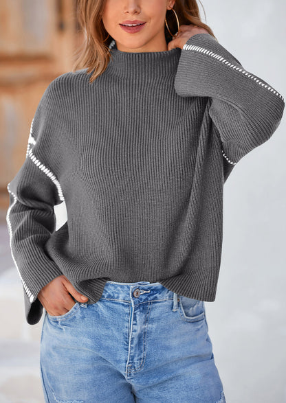 PRETTYGARDEN Women's Chunky Knit Sweaters Fall Long Sleeve Mock Neck Oversized Pullover Tops Winter Fashion Clothes