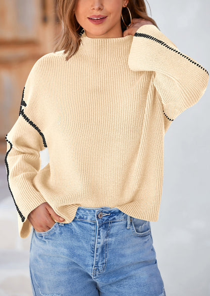 PRETTYGARDEN Women's Chunky Knit Sweaters Fall Long Sleeve Mock Neck Oversized Pullover Tops Winter Fashion Clothes