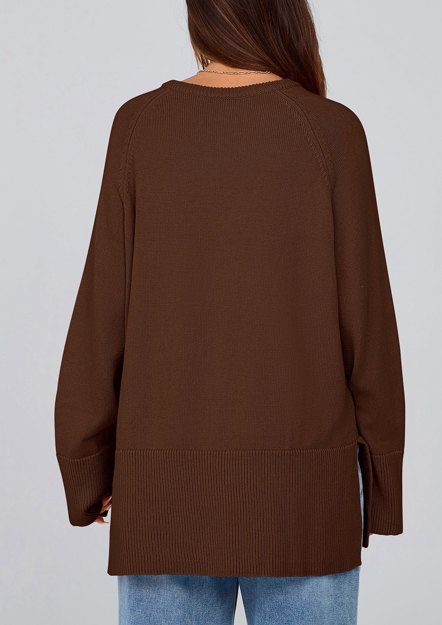 PRETTYGARDEN Women's Knit Fall Sweaters Long Sleeve Pullover Crewneck Split Hem Oversized Tunic Sweater Tops Winter Clothing