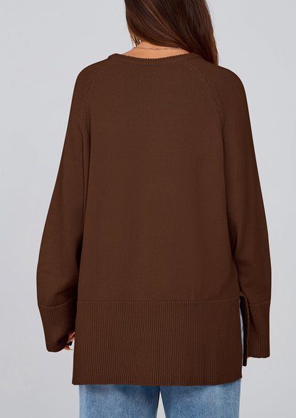 PRETTYGARDEN Women's Knit Fall Sweaters Long Sleeve Pullover Crewneck Split Hem Oversized Tunic Sweater Tops Winter Clothing