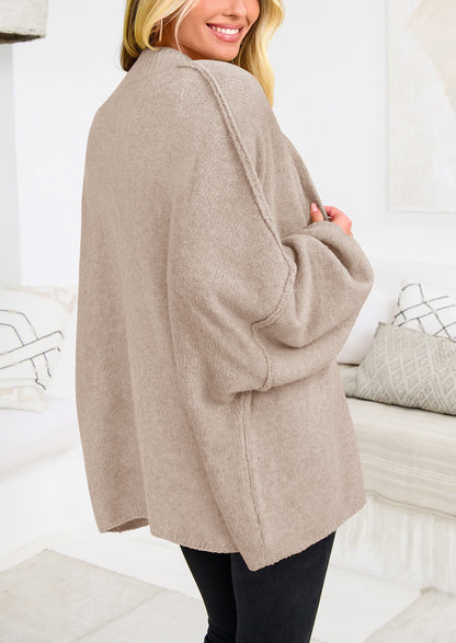 PRETTYGARDEN Women's Winter Button Down Cardigan Sweaters Mock Neck Lantern Long Sleeve Chunky Knit Jacket Trendy Outerwear