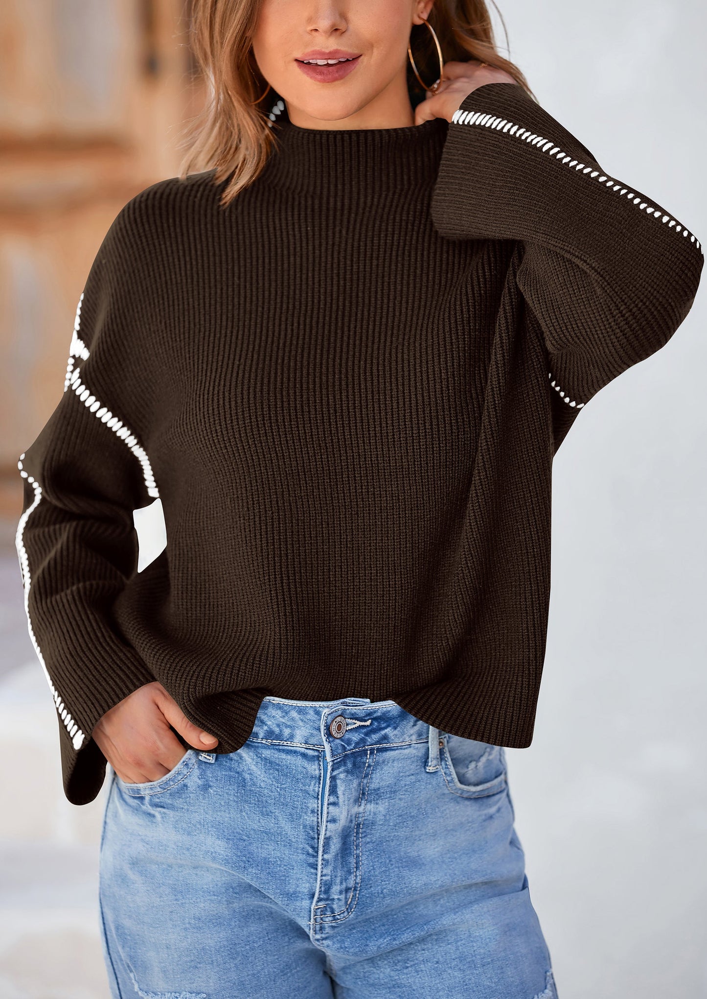 PRETTYGARDEN Women's Chunky Knit Sweaters Fall Long Sleeve Mock Neck Oversized Pullover Tops Winter Fashion Clothes