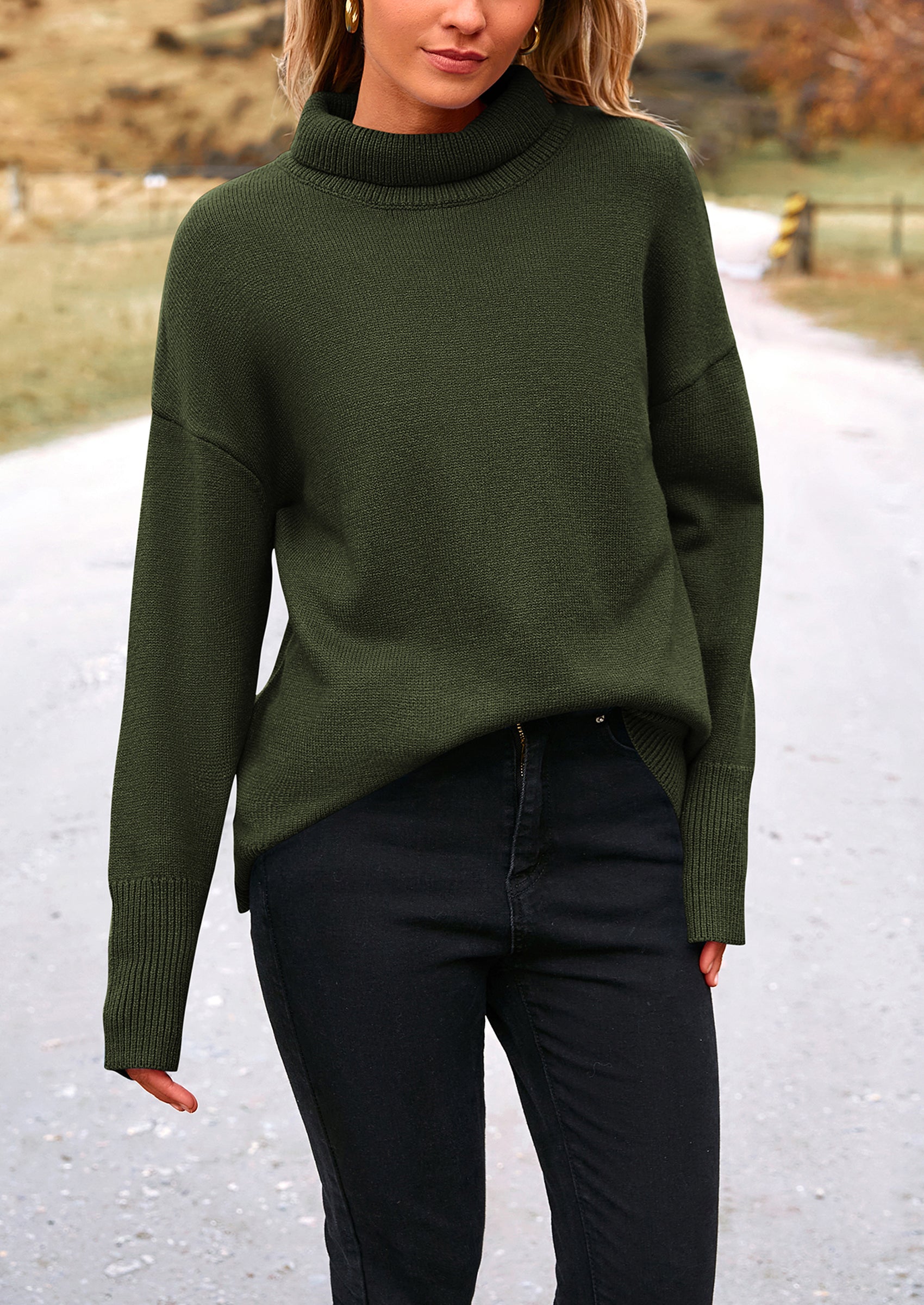 PRETTYGARDEN Women's Turtleneck Oversized Sweater Long Sleeve Chunky Knit Pullover Casual Winter Jumper Tops