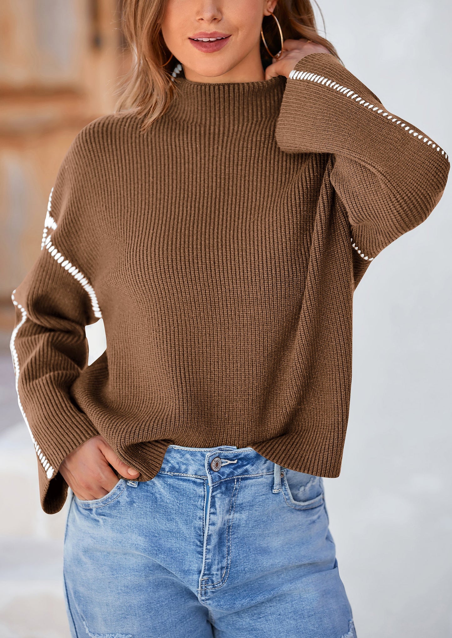 PRETTYGARDEN Women's Chunky Knit Sweaters Fall Long Sleeve Mock Neck Oversized Pullover Tops Winter Fashion Clothes