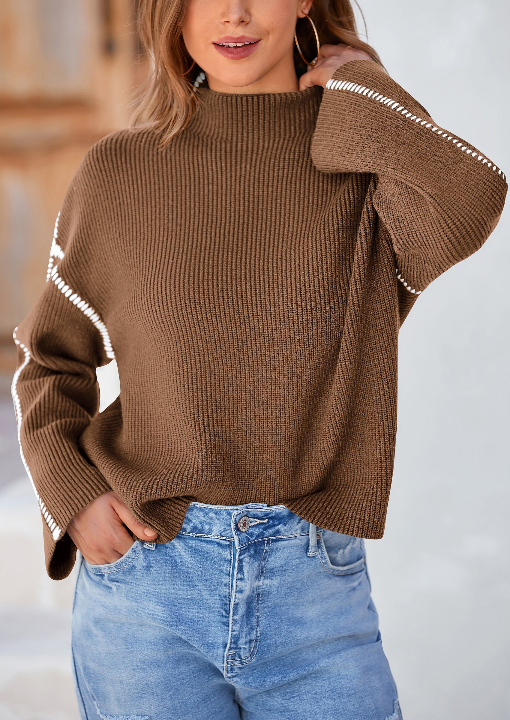 PRETTYGARDEN Women's Chunky Knit Sweaters Fall Long Sleeve Mock Neck Oversized Pullover Tops Winter Fashion Clothes