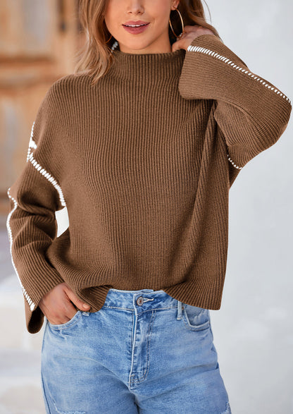 PRETTYGARDEN Women's Chunky Knit Sweaters Fall Long Sleeve Mock Neck Oversized Pullover Tops Winter Fashion Clothes