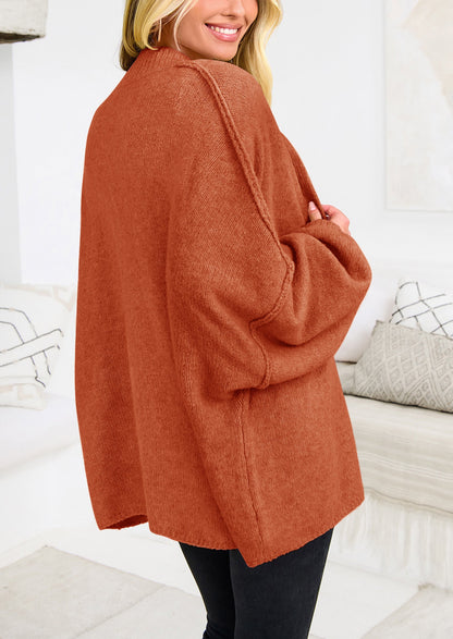 PRETTYGARDEN Women's Winter Button Down Cardigan Sweaters Mock Neck Lantern Long Sleeve Chunky Knit Jacket Trendy Outerwear