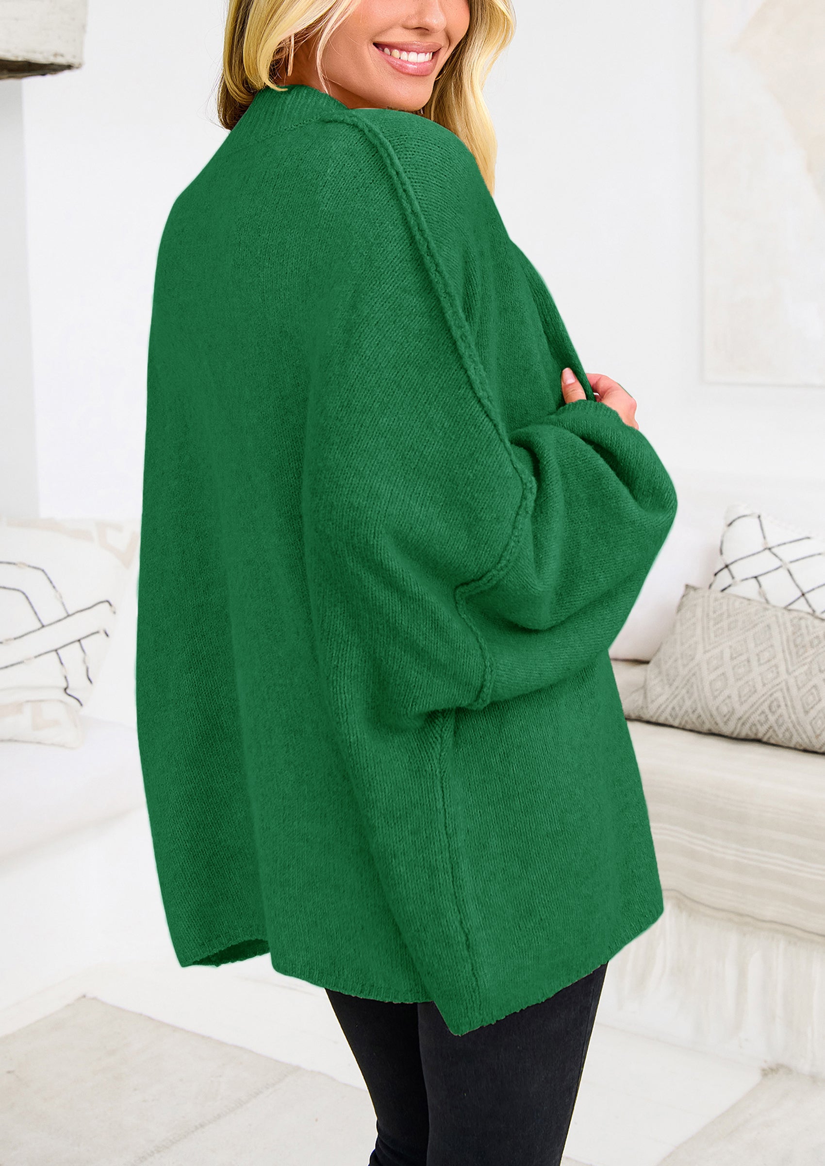 PRETTYGARDEN Women's Winter Button Down Cardigan Sweaters Mock Neck Lantern Long Sleeve Chunky Knit Jacket Trendy Outerwear