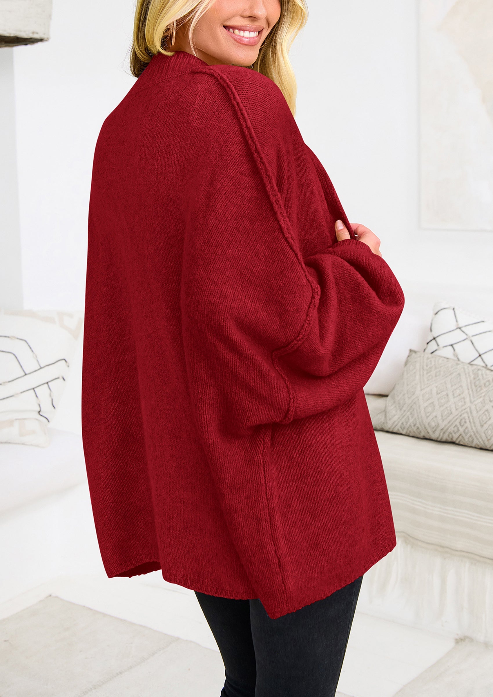 PRETTYGARDEN Women's Winter Button Down Cardigan Sweaters Mock Neck Lantern Long Sleeve Chunky Knit Jacket Trendy Outerwear