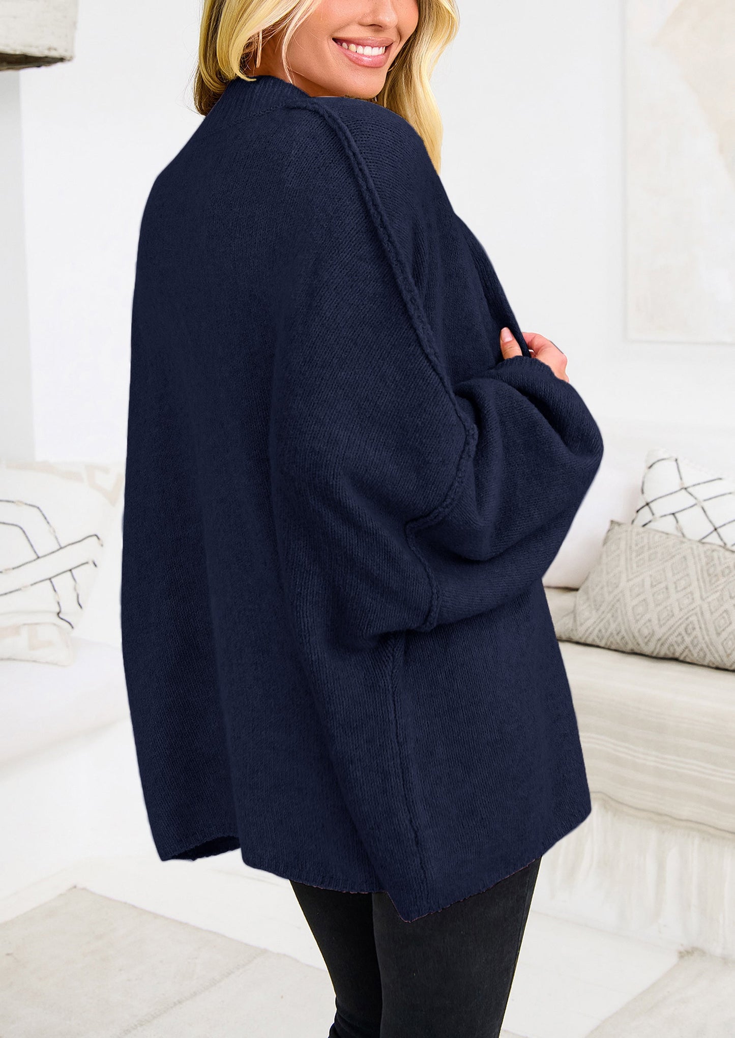 PRETTYGARDEN Women's Winter Button Down Cardigan Sweaters Mock Neck Lantern Long Sleeve Chunky Knit Jacket Trendy Outerwear