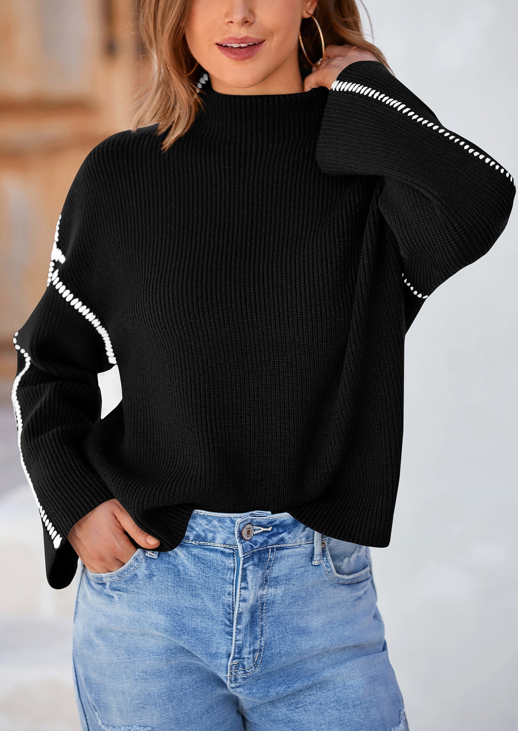 PRETTYGARDEN Women's Chunky Knit Sweaters Fall Long Sleeve Mock Neck Oversized Pullover Tops Winter Fashion Clothes