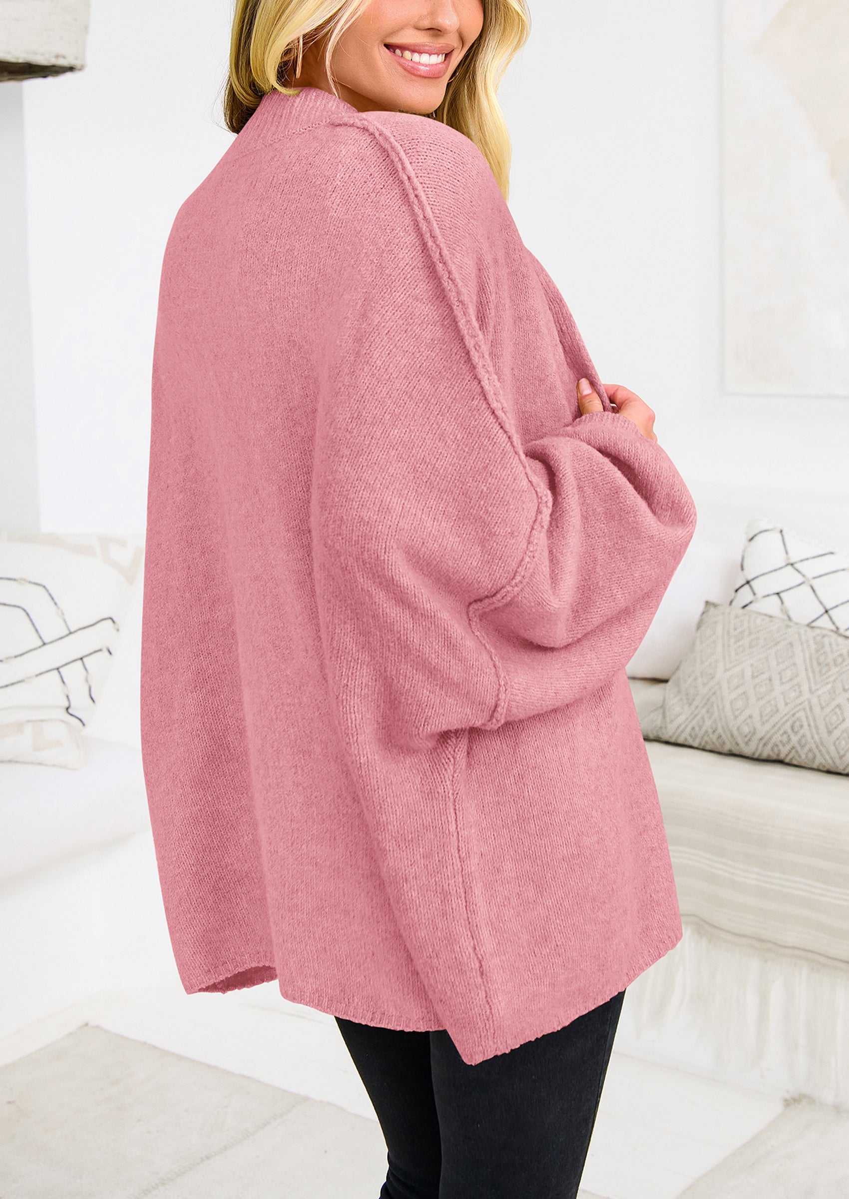 PRETTYGARDEN Women's Winter Button Down Cardigan Sweaters Mock Neck Lantern Long Sleeve Chunky Knit Jacket Trendy Outerwear