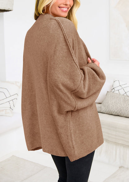 PRETTYGARDEN Women's Winter Button Down Cardigan Sweaters Mock Neck Lantern Long Sleeve Chunky Knit Jacket Trendy Outerwear