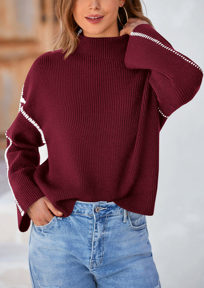 PRETTYGARDEN Women's Chunky Knit Sweaters Fall Long Sleeve Mock Neck Oversized Pullover Tops Winter Fashion Clothes