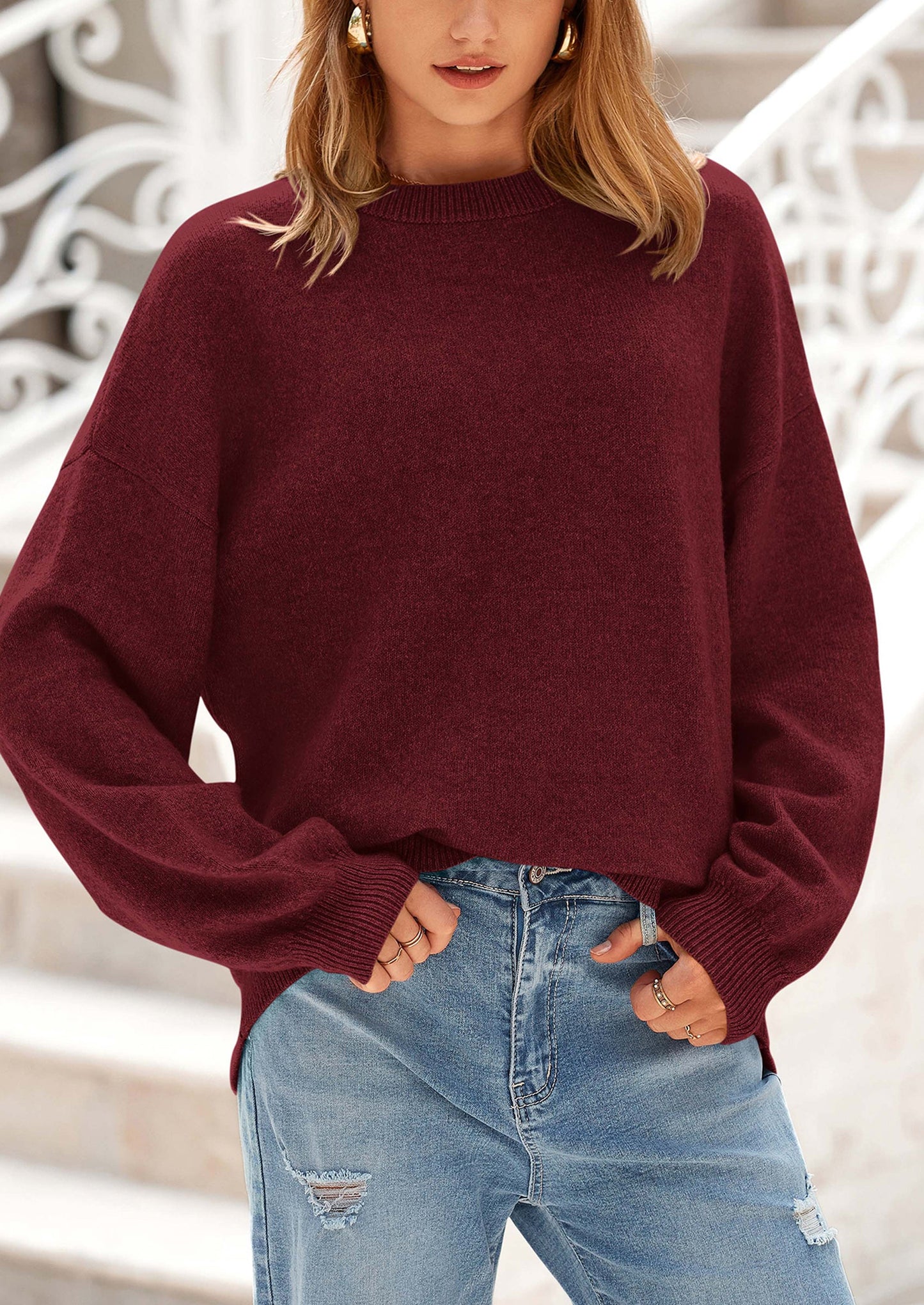 PRETTYGARDEN Women's Fall Sweaters Casual Crew Neck Long Sleeve Pullover Tops Ribbed Knit Loose Fit Winter Clothes