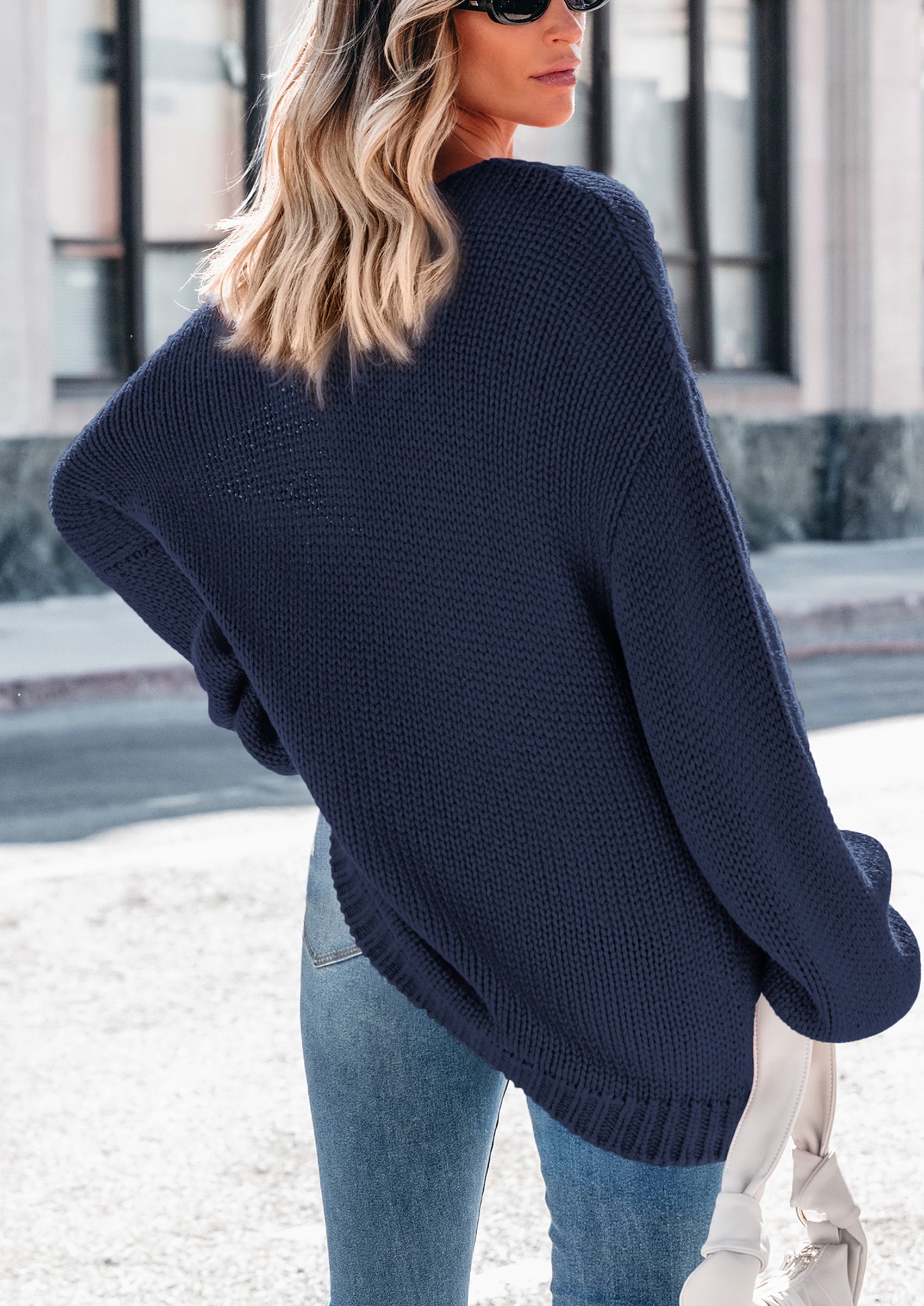 PRETTYGARDEN Women's Fall Oversized Sweaters Long Sleeve V Neck Dressy Casual Chunky Knit Loose Pullover Tops Winter Clothing