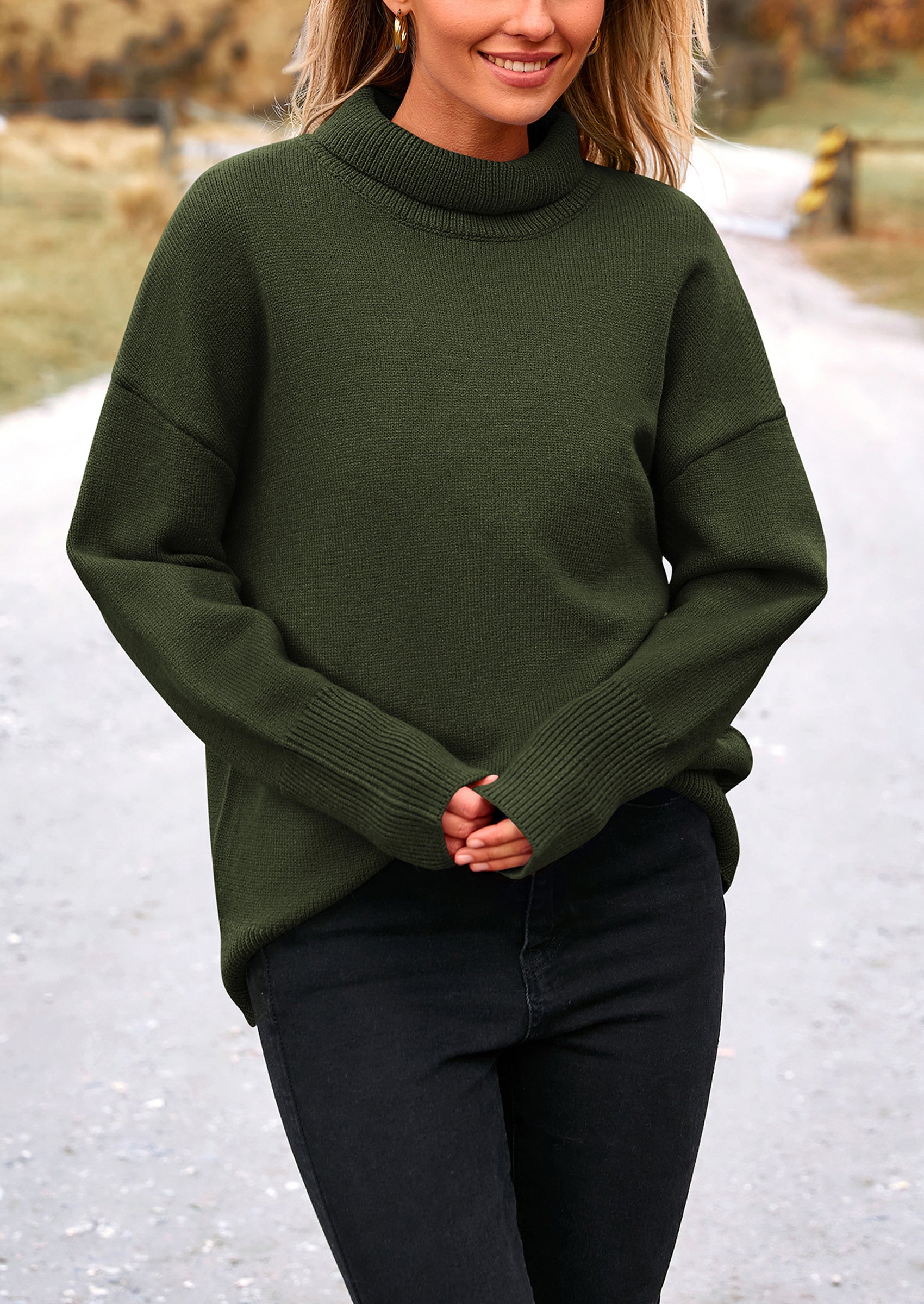 PRETTYGARDEN Women's Turtleneck Oversized Sweater Long Sleeve Chunky Knit Pullover Casual Winter Jumper Tops