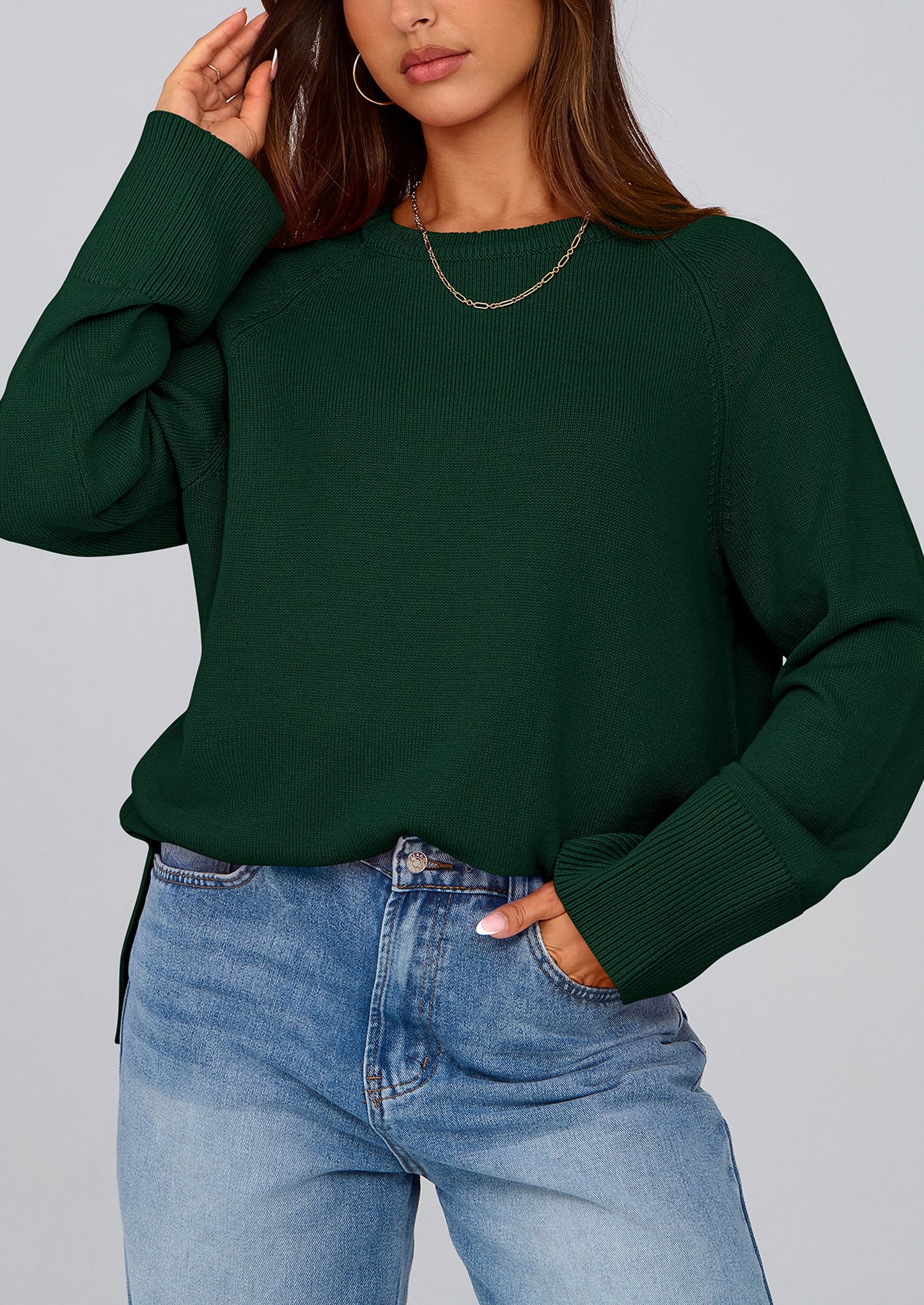 PRETTYGARDEN Women's Knit Fall Sweaters Long Sleeve Pullover Crewneck Split Hem Oversized Tunic Sweater Tops Winter Clothing