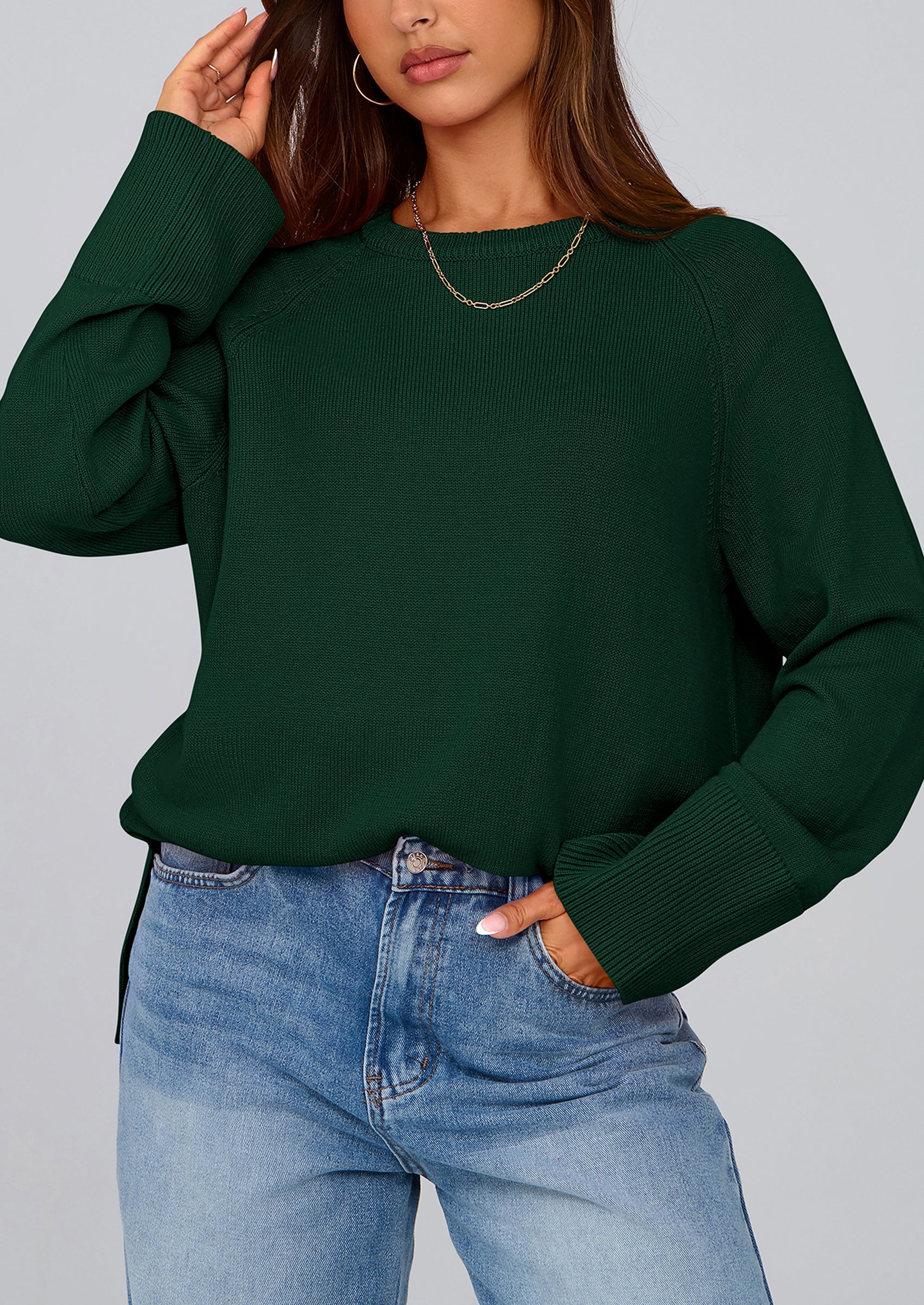 PRETTYGARDEN Women's Knit Fall Sweaters Long Sleeve Pullover Crewneck Split Hem Oversized Tunic Sweater Tops Winter Clothing