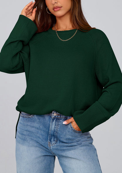 PRETTYGARDEN Women's Knit Fall Sweaters Long Sleeve Pullover Crewneck Split Hem Oversized Tunic Sweater Tops Winter Clothing