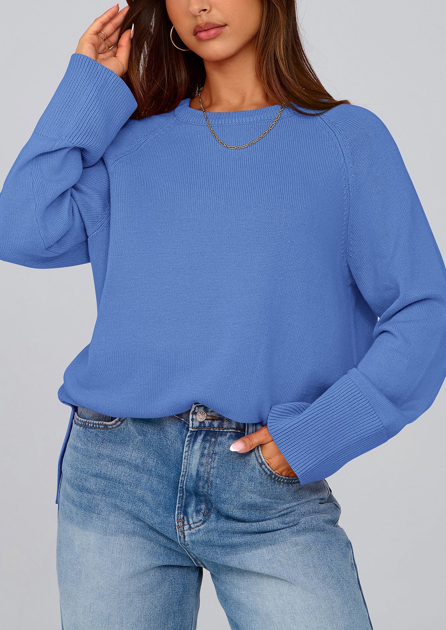 PRETTYGARDEN Women's Knit Fall Sweaters Long Sleeve Pullover Crewneck Split Hem Oversized Tunic Sweater Tops Winter Clothing