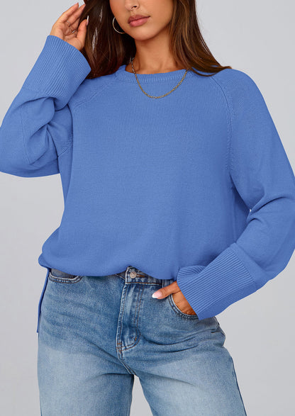 PRETTYGARDEN Women's Knit Fall Sweaters Long Sleeve Pullover Crewneck Split Hem Oversized Tunic Sweater Tops Winter Clothing