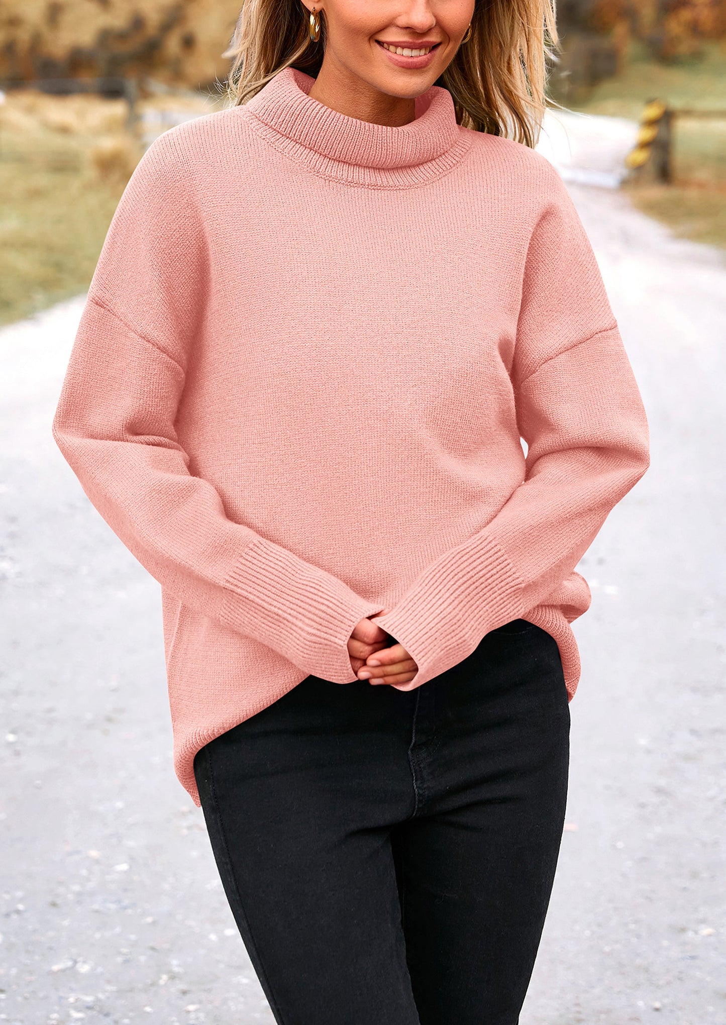 PRETTYGARDEN Women's Turtleneck Oversized Sweater Long Sleeve Chunky Knit Pullover Casual Winter Jumper Tops