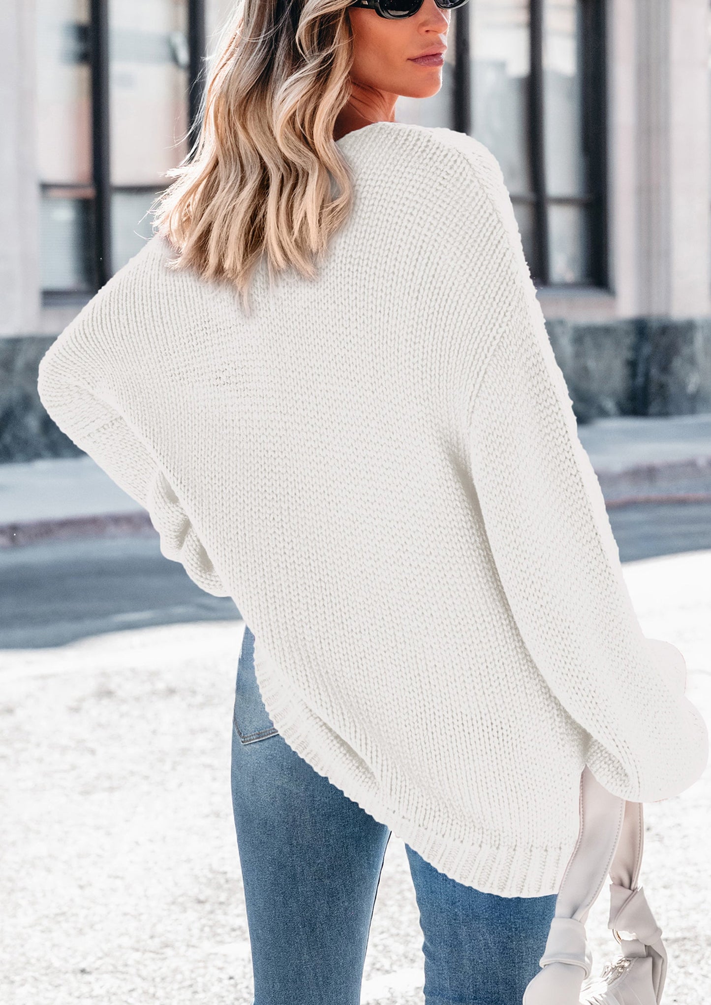 PRETTYGARDEN Women's Fall Oversized Sweaters Long Sleeve V Neck Dressy Casual Chunky Knit Loose Pullover Tops Winter Clothing