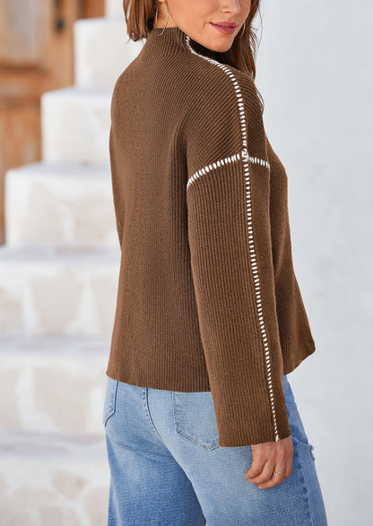 PRETTYGARDEN Women's Chunky Knit Sweaters Fall Long Sleeve Mock Neck Oversized Pullover Tops Winter Fashion Clothes