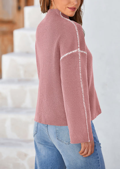 PRETTYGARDEN Women's Chunky Knit Sweaters Fall Long Sleeve Mock Neck Oversized Pullover Tops Winter Fashion Clothes