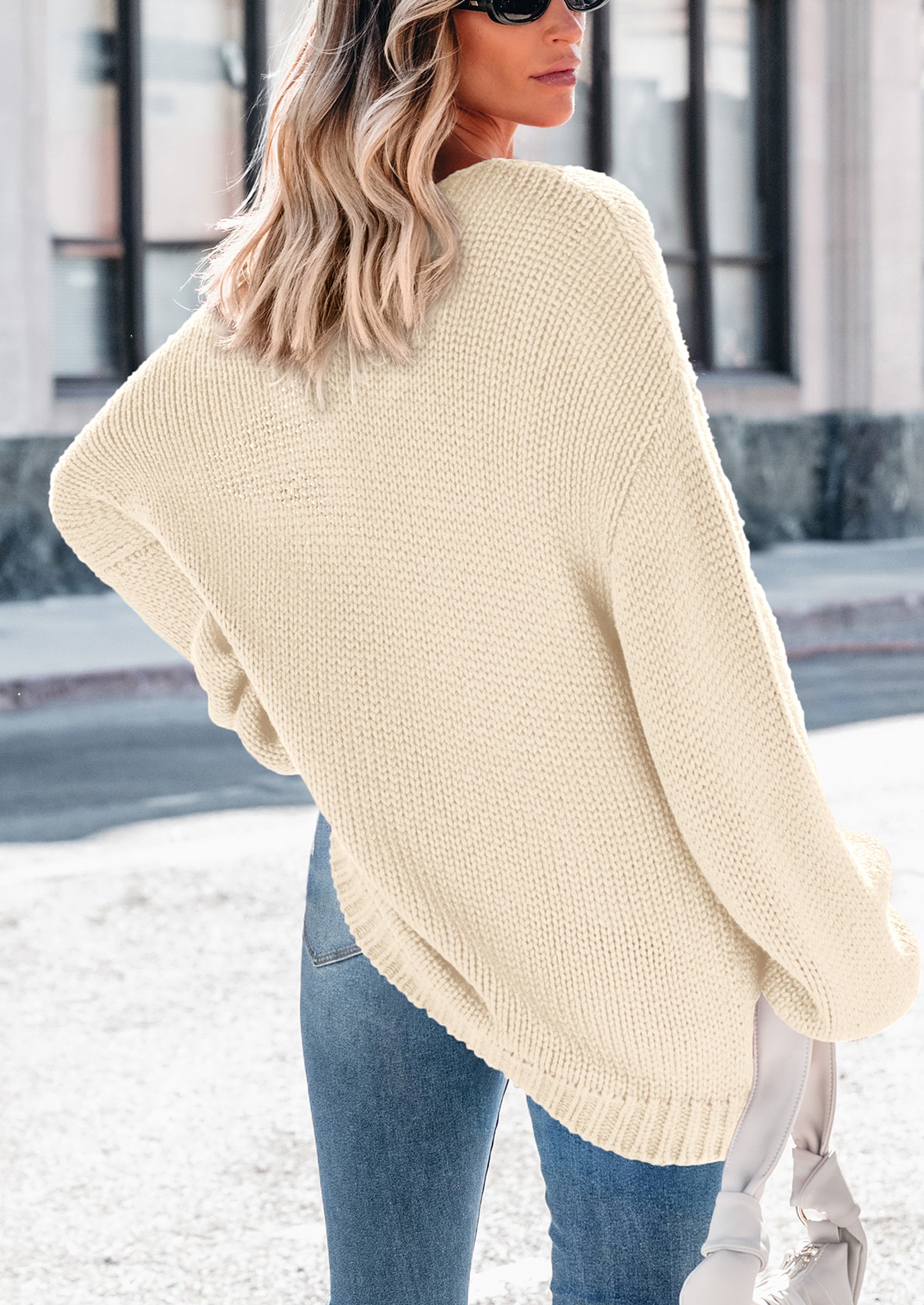 PRETTYGARDEN Women's Fall Oversized Sweaters Long Sleeve V Neck Dressy Casual Chunky Knit Loose Pullover Tops Winter Clothing