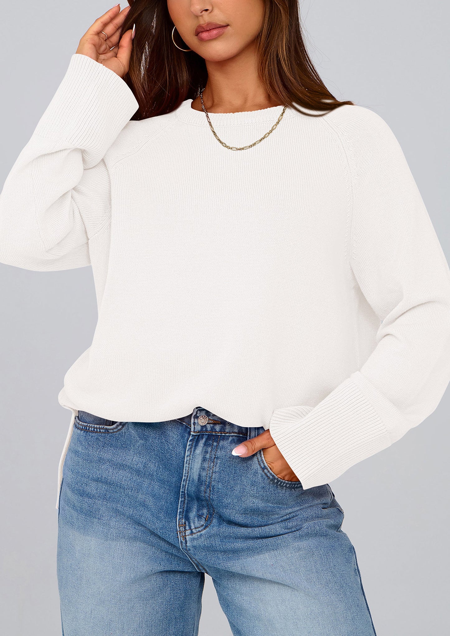 PRETTYGARDEN Women's Knit Fall Sweaters Long Sleeve Pullover Crewneck Split Hem Oversized Tunic Sweater Tops Winter Clothing