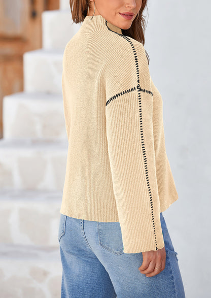 PRETTYGARDEN Women's Chunky Knit Sweaters Fall Long Sleeve Mock Neck Oversized Pullover Tops Winter Fashion Clothes