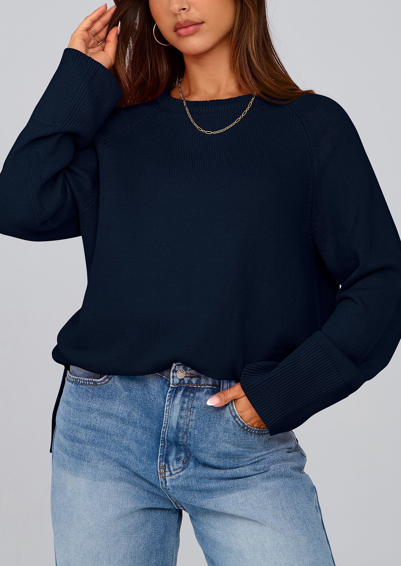 PRETTYGARDEN Women's Knit Fall Sweaters Long Sleeve Pullover Crewneck Split Hem Oversized Tunic Sweater Tops Winter Clothing