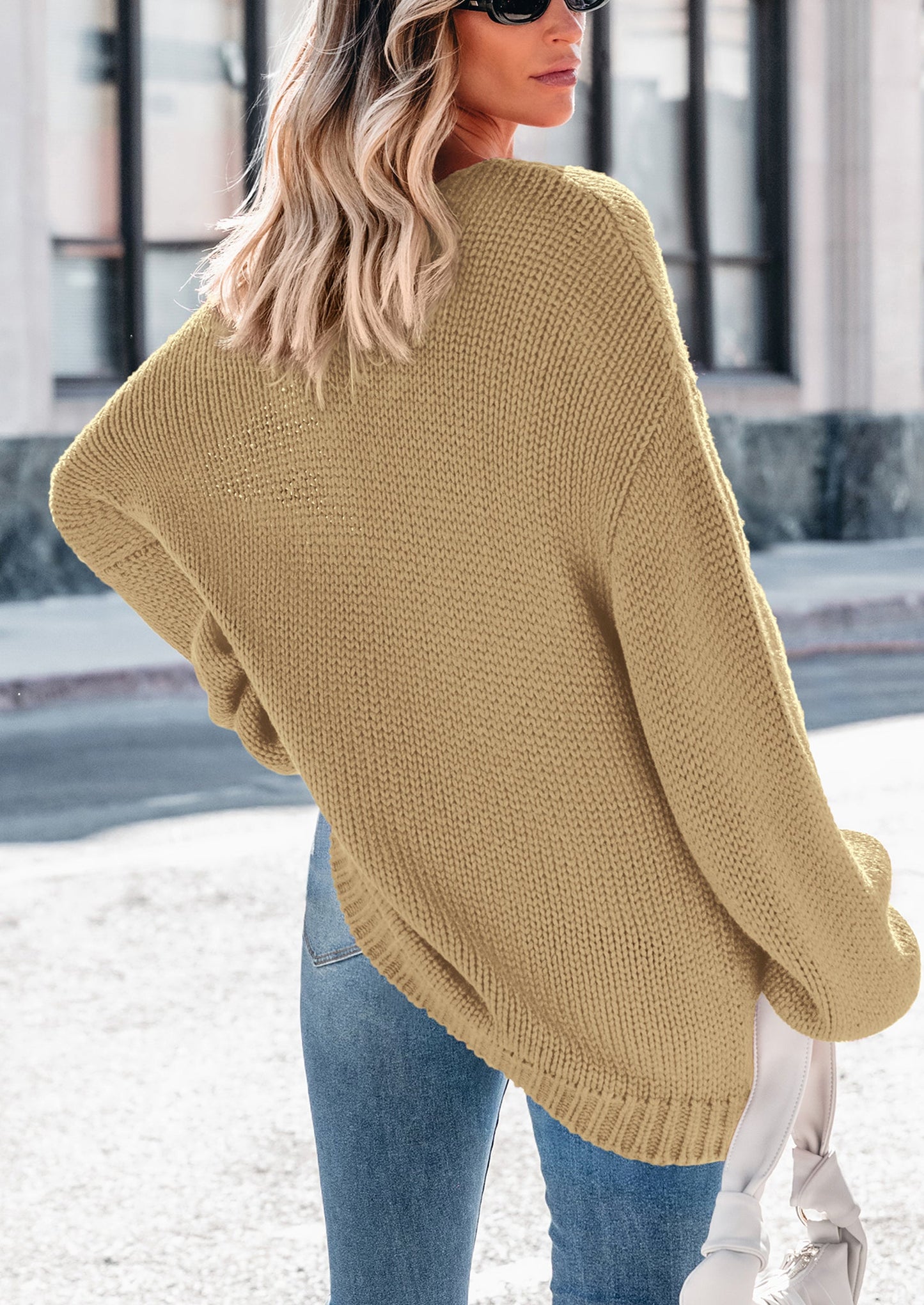 PRETTYGARDEN Women's Fall Oversized Sweaters Long Sleeve V Neck Dressy Casual Chunky Knit Loose Pullover Tops Winter Clothing