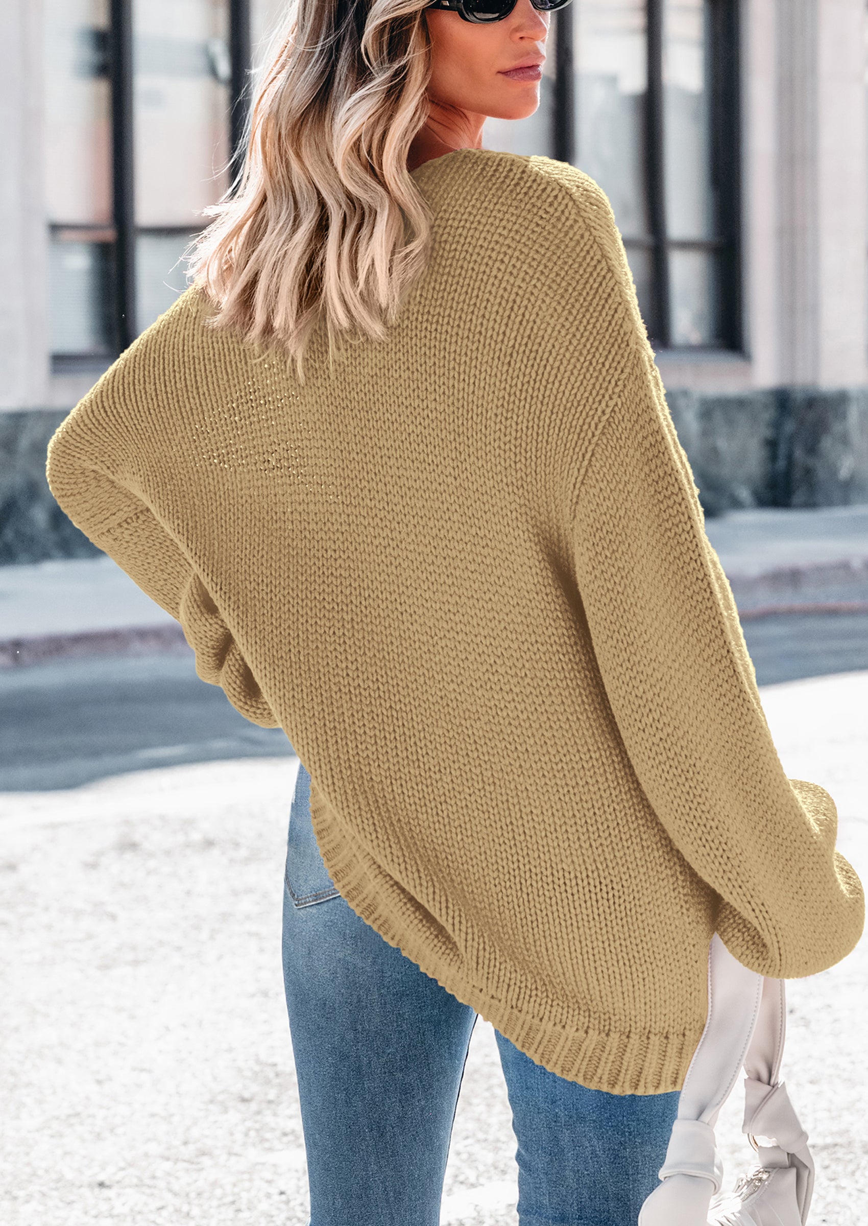 PRETTYGARDEN Women's Fall Oversized Sweaters Long Sleeve V Neck Dressy Casual Chunky Knit Loose Pullover Tops Winter Clothing