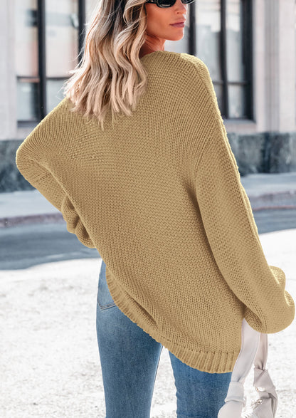 PRETTYGARDEN Women's Fall Oversized Sweaters Long Sleeve V Neck Dressy Casual Chunky Knit Loose Pullover Tops Winter Clothing