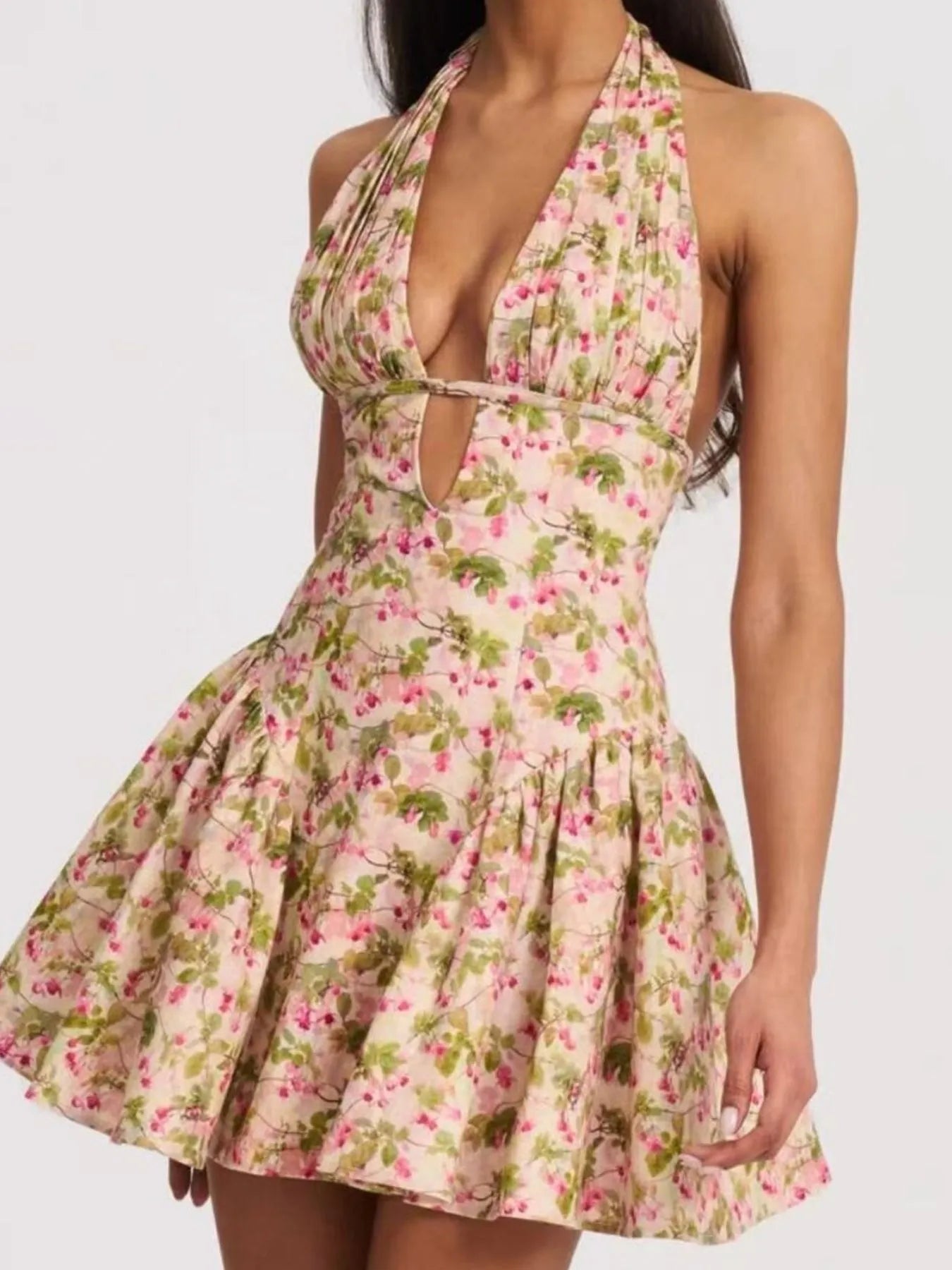 Floral Halter Neck Mini Dress