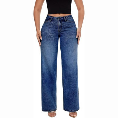 Mid-Low Rise Stretch Wide-Leg Baggy Jeans