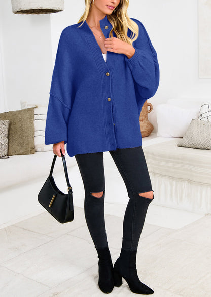 PRETTYGARDEN Women's Winter Button Down Cardigan Sweaters Mock Neck Lantern Long Sleeve Chunky Knit Jacket Trendy Outerwear