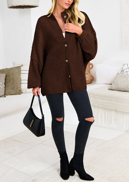 PRETTYGARDEN Women's Winter Button Down Cardigan Sweaters Mock Neck Lantern Long Sleeve Chunky Knit Jacket Trendy Outerwear