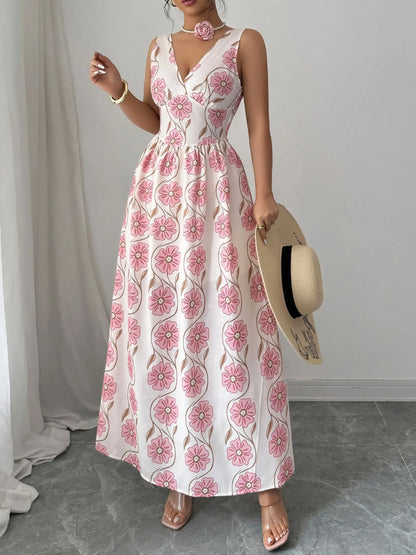 Floral Print Sleeveless Maxi Dress