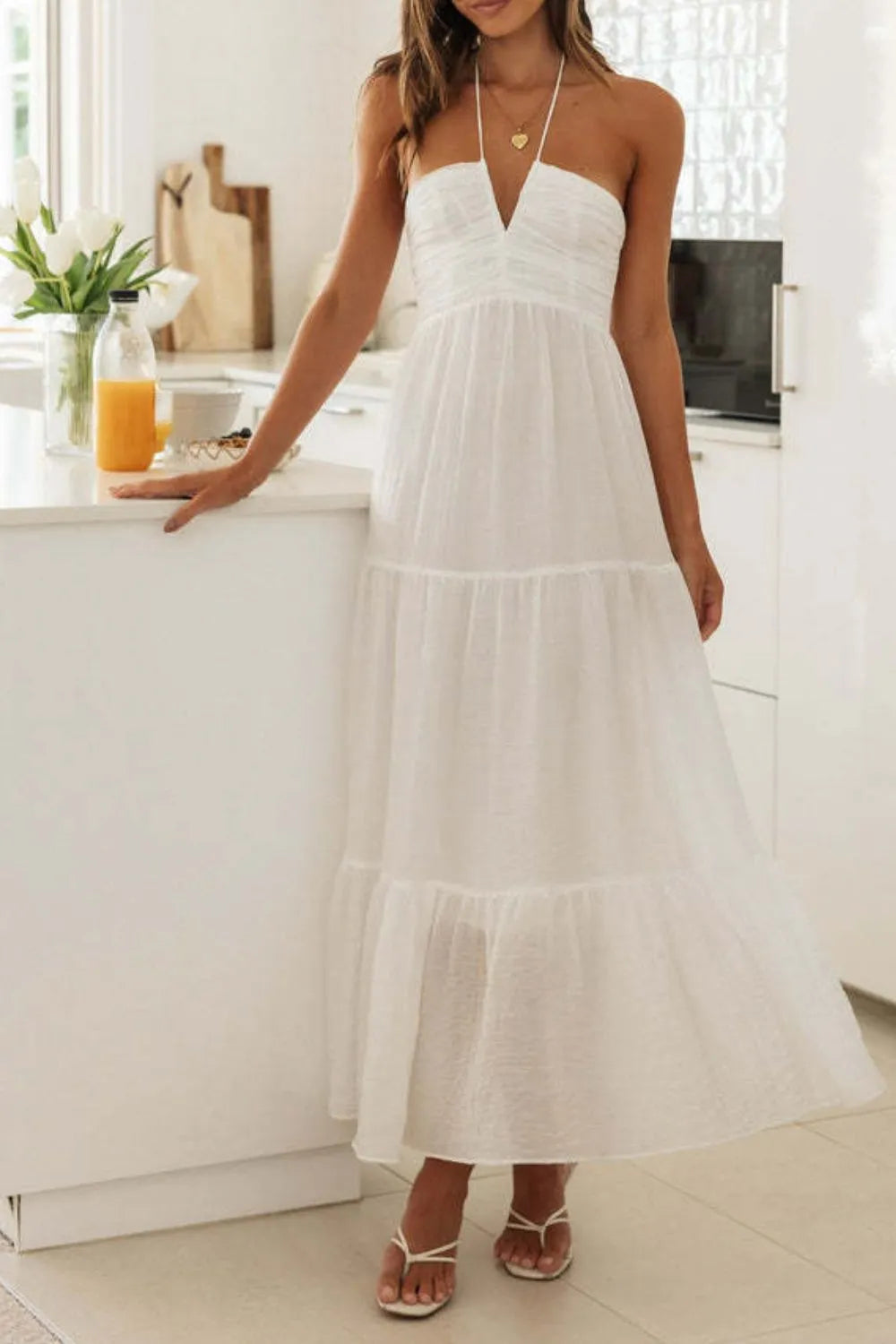 Tiered Halter Neck Printed Cami Dress