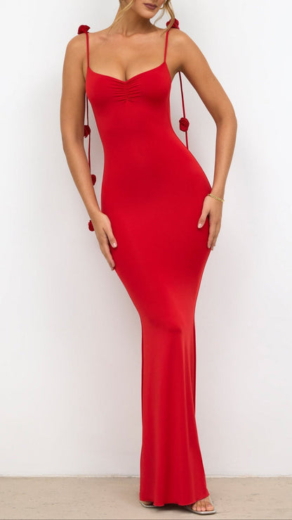 Backless Rose Shoulder Strap Maxi Dress